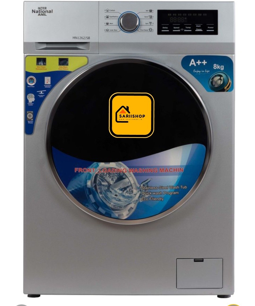 ماشین لباسشویی اینترنشنال آنیل مدل MN1262-S8 ظرفیت ۸ کیلوگرم درب از جلو نقره ای